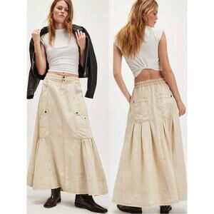 Free People Grunge 90s Cargo Rough Riding Maxi Skirt Birch Neutral Large Bella